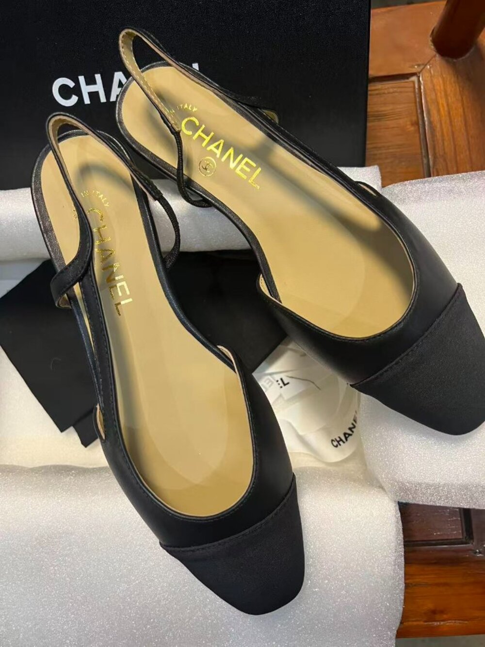 Chanel Black Slingback Flats 39